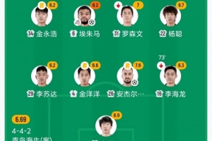 安杰尔科维奇、金洋洋和金永浩均累计4黄，下轮中超联赛将停赛